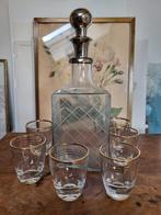 Prachtige stolpfles met 5 hele oude borrelglaasjes, Ophalen of Verzenden, Gebruikt, Borrel- of Shotglas