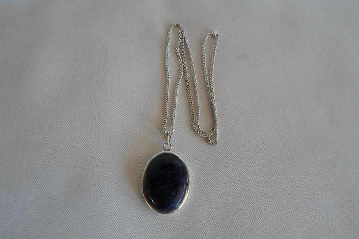 Lapis Lazuli Hanger Ketting Zilver 925, Sieraden, Tassen en Uiterlijk, Kettingen, Nieuw, Zilver, Blauw, Met edelsteen, Met hanger