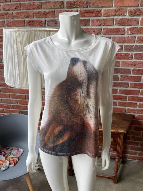 Topje van de Zara maat S - met vos, Kleding | Dames, Tops, Gedragen, Maat 36 (S), Wit, Zonder mouw, Ophalen of Verzenden