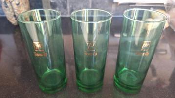 3 x groene 7UP "Seven-Up" glazen met goldprint - ’50/’60 beschikbaar voor biedingen