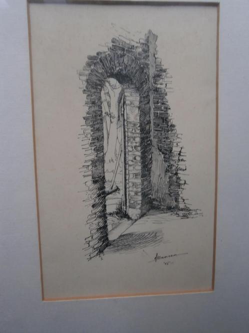 Mooi Klein etsje van een Toegangspoortje /hek, sign. Janse, Antiek en Kunst, Kunst | Etsen en Gravures, Ophalen