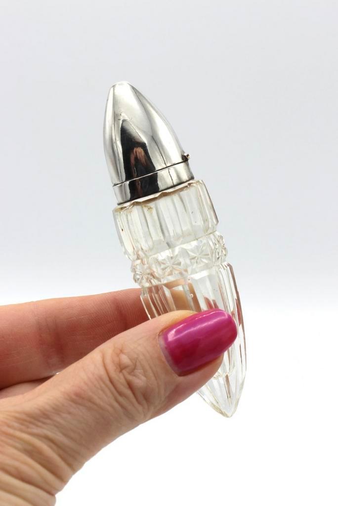 Hollands kristallen parfumflesje met zilveren dop, Art Deco, Antiek en Kunst, Antiek | Goud en Zilver, Zilver, Ophalen of Verzenden