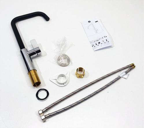 REGINOX PEARL KEUKENKRAAN MAT ZWART MET CHROOM, Doe-het-zelf en Verbouw, Sanitair, Nieuw, Kraan, Chroom, Ophalen of Verzenden