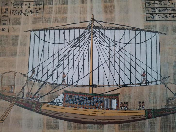 Egyptische Papyrus Schilderij - Boot, Antiek en Kunst, Kunst | Niet-Westerse kunst, Ophalen of Verzenden