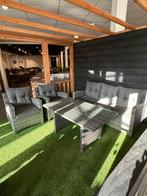 Te koop: Stoel-bank loungeset (wicker, aluminium), Ophalen, 5 zitplaatsen, Bank, Zo goed als nieuw
