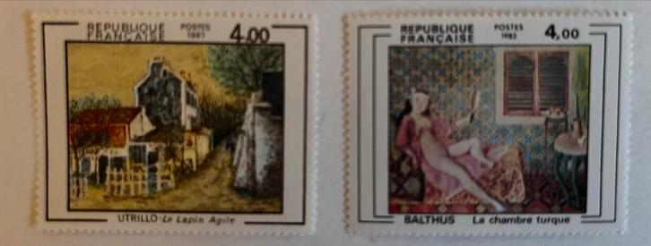 Twee Franse postzegels - Utrillo & Balthus, Postzegels en Munten, Postzegels | Europa | Frankrijk, Postfris, Ophalen of Verzenden
