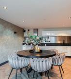 Mangohout ronde eettafel met stalen poot nette staat, Huis en Inrichting, Tafels | Eettafels, Ophalen, Rond, Zo goed als nieuw