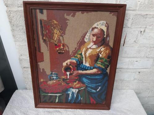 Melkmeisje van Vermeer, geborduurd in een mooie lijst., Hobby en Vrije tijd, Borduren en Borduurmachines, Overige typen, Ophalen of Verzenden