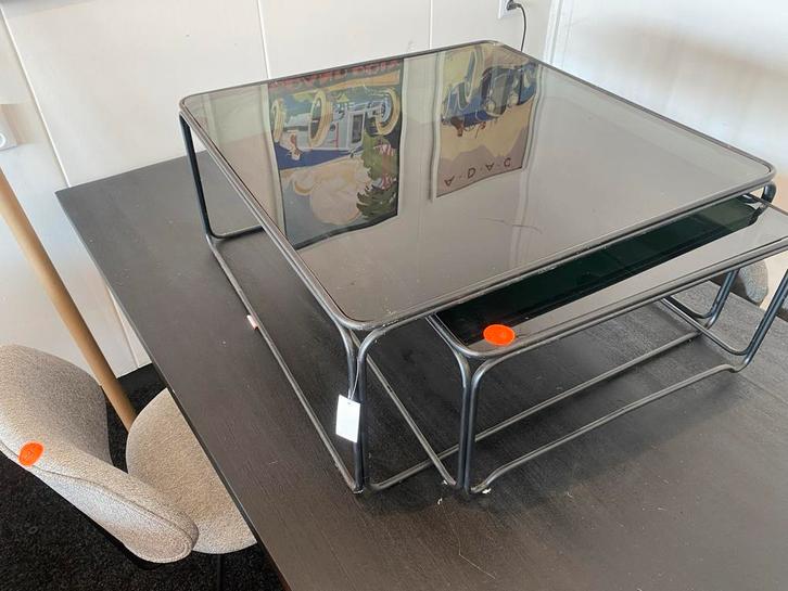 Nieuwe salontafel set zwart metaal/glas - 60x60 & 70x70, Huis en Inrichting, Tafels | Salontafels, Nieuw, Minder dan 50 cm, 50 tot 100 cm
