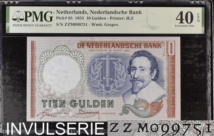 Zeldzaam invulserie biljet 10 gulden Hugo de Groot, PMG 40, Postzegels en Munten, Bankbiljetten | Nederland, 10 gulden, Ophalen of Verzenden