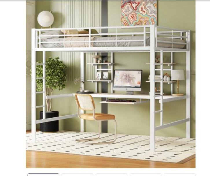 Loft bed 140x200cm with desk & shelves, Huis en Inrichting, Slaapkamer | Stapelbedden en Hoogslapers, Zo goed als nieuw, Hoogslaper