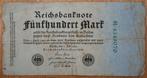 Reichsbanknote 500 Mark, 1922, Postzegels en Munten, Ophalen of Verzenden, Duitsland, Los biljet