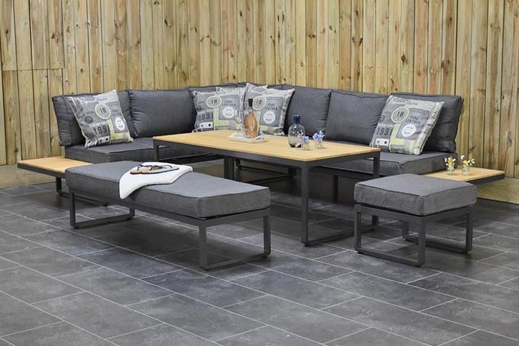 Dallas Aluminium Loungeset Hoekbank met Hoge Tafel met Bankj, Tuin en Terras, Tuinsets en Loungesets, Zo goed als nieuw, Loungeset