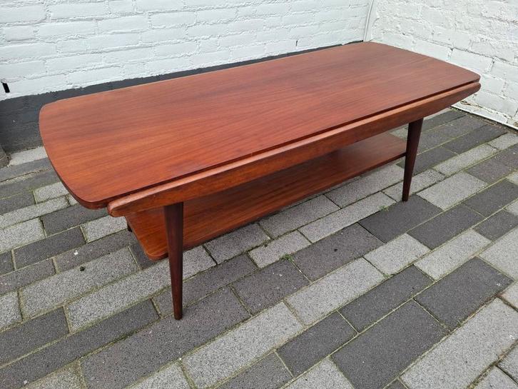 Vintage Deense salontafel teakhout met omkeerbaar blad, Huis en Inrichting, Tafels | Salontafels, Minder dan 50 cm, 50 tot 100 cm