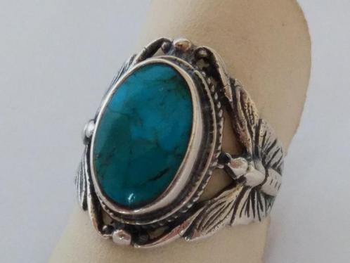 zilveren RING maat 17 bezet met ovale Turquois(Turkoois), Sieraden, Tassen en Uiterlijk, Antieke sieraden, Ring, Zilver, Met edelsteen