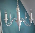Witte metalen kroonluchter met 6 armen en lampjes, Ophalen, Zo goed als nieuw, Metaal, Moderne klassiek
