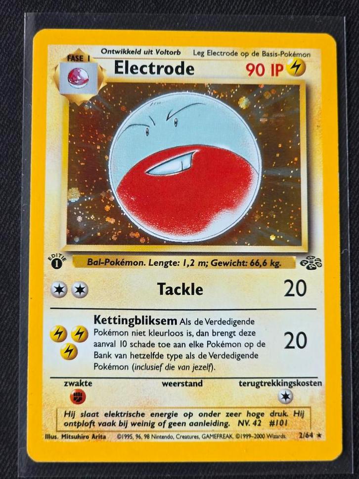 Electrode 1st Edition NL - Jungle 2/64 - Holo - Excellent, Hobby en Vrije tijd, Verzamelkaartspellen | Pokémon, Gebruikt, Losse kaart
