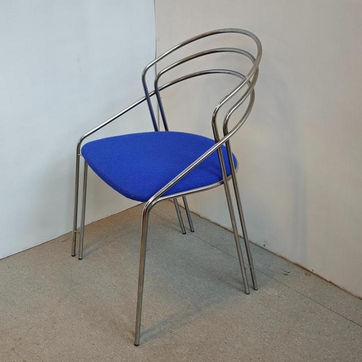 Vintage Italiaanse chroom eetkamer stoel, Huis en Inrichting, Stoelen, Eén, Metaal, Stof, Blauw, Ophalen