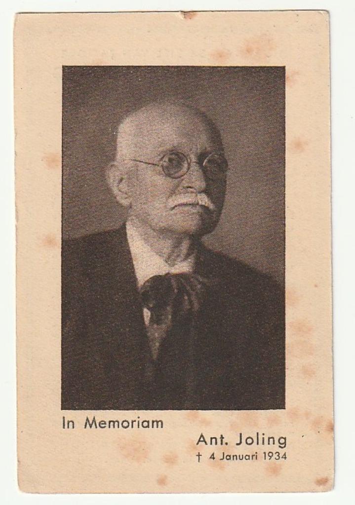 Antonius JOLING Schwiep Zevenaar 1857 Amsterdam 1934, Verzamelen, Bidprentjes en Rouwkaarten, Bidprentje, Verzenden