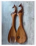 Houten Sla Bestek Giraffe Set 31 cm, Antiek en Kunst, Kunst | Beelden en Houtsnijwerken, Ophalen of Verzenden