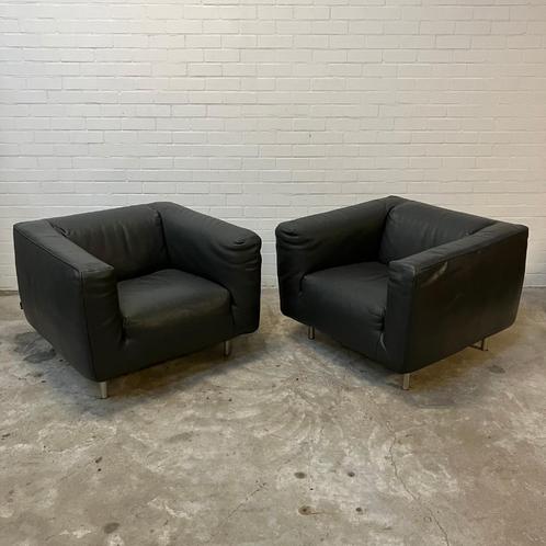 Leren design fauteuils Label Gerard Van De Berg "Bommel", Huis en Inrichting, Fauteuils, Gebruikt, 75 tot 100 cm, Ophalen