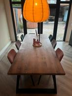 Massief eiken eettafel met zwart stalen U-poten, Ophalen, 100 tot 150 cm, 200 cm of meer, Zo goed als nieuw