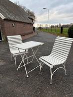 Antieke tuinset met gietijzeren onderstel, Gebruikt, Eettafel, Tuinset, Hout