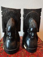 2 prachtige zware houten Afrikaanse boekensteunen met inleg, Ophalen of Verzenden