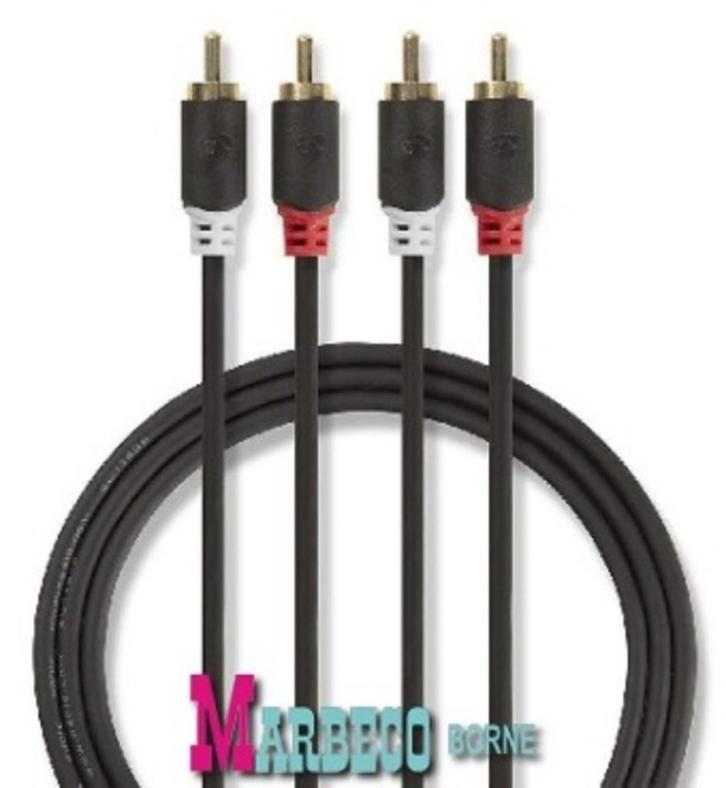 Stereo audiokabel, RCA male - RCA male, 5 m, 24K Verguld, Audio, Tv en Foto, Audiokabels en Televisiekabels, Nieuw, Coaxiale kabel
