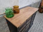 Industrieel Houten Dressoir Zwart | Laden Kast Vitrine, Industrieel Antiek Retro Vintage Brocante Landelijk Industrial, Gebruikt