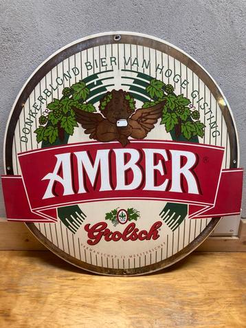 Groot EMAILLE bord. Gebold. Amber Grolsch beschikbaar voor biedingen