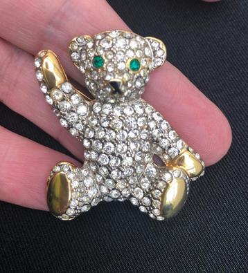 Sjieke Vintage Broche Beer met glinsterende steentjes  beschikbaar voor biedingen