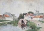 W.C. Rip (1856-1922)-Gezicht op dorp met molen en bruggetje, Ophalen of Verzenden