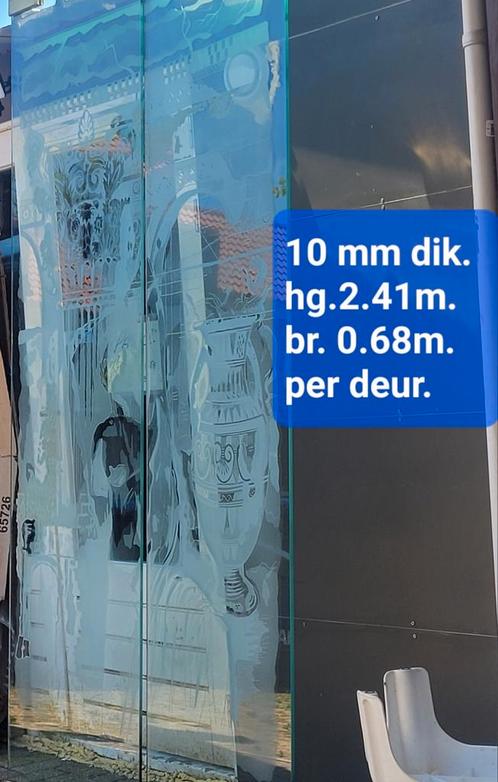 2 glazen deuren met gezandstraalde afbeeldingen erop., Doe-het-zelf en Verbouw, Deuren en Horren, Gebruikt, Binnendeur, 200 tot 215 cm