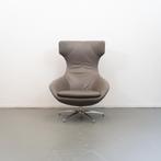 1 Leolux Caruzzo PLUS Fauteuil + Voetenbank Grijs/Beige Leer, Niet ingevuld, Niet ingevuld, 75 tot 100 cm, Ophalen of Verzenden