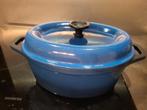 Franse gietijzeren 'Staub'  braadpan in faitout blauw, 27cm, Gietijzer, Ophalen of Verzenden, Zo goed als nieuw, Keramische plaat