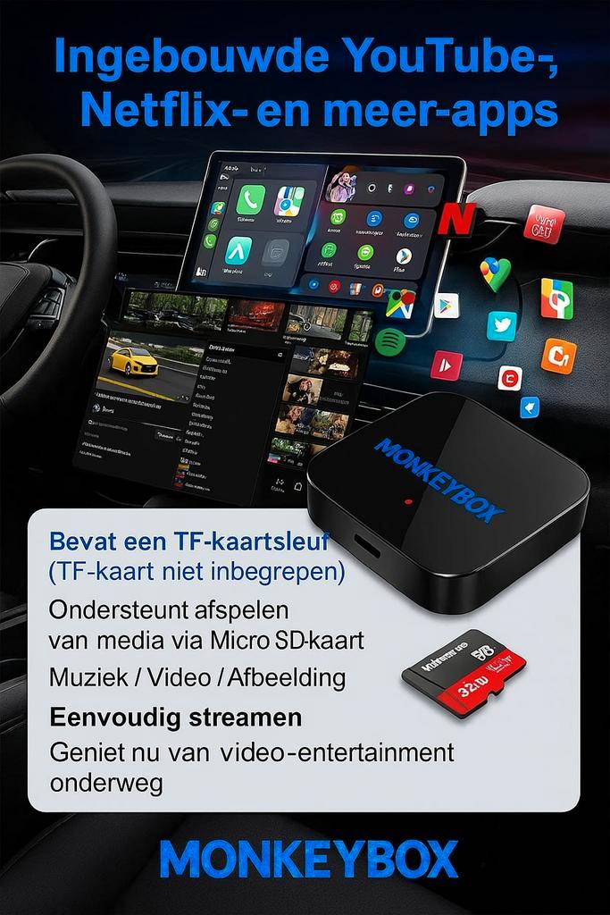 De Monkeybox voor uw originele android auto/apple carplay, Auto diversen, Autoradio's, Nieuw, Ophalen of Verzenden