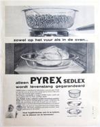 4 vintage advertenties reclames Pyrex servies 1958-61, Ophalen of Verzenden, Gebruikt, Reclamebord