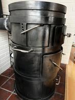 Houtkachel staal. Met stenen bekleding (bod gevraagd), Gebruikt, Houtkachel, Ophalen of Verzenden, Vrijstaand