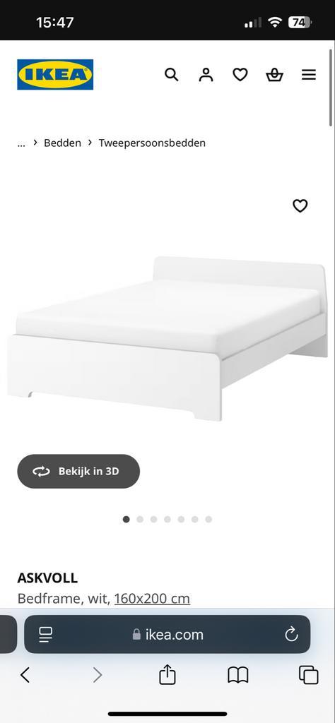 ASKVOLL bed 140x200 + matras, Huis en Inrichting, Slaapkamer | Bedden, Zo goed als nieuw, Tweepersoons, 140 cm, 200 cm, Overige materialen