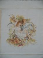 Borduurwerk "Paartje-picknick-fiets", Ophalen of Verzenden, Gebruikt, Handborduren, Onderdeel of Toebehoren