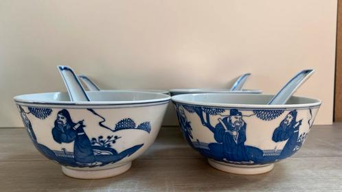Vintage Chinese Rijstkommen + lepels Set, Huis en Inrichting, Keuken | Servies, Gebruikt, Kom(men), Overige stijlen, Porselein
