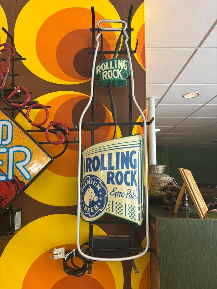 Rolling Rock Neon Sign Vintage Bier Reclamebord, Verzamelen, Merken en Reclamevoorwerpen, Zo goed als nieuw, Lichtbak of (neon) lamp