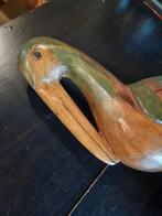 Vintage groot houten beeld pelikaan vogel, Ophalen of Verzenden, Zo goed als nieuw, Dier