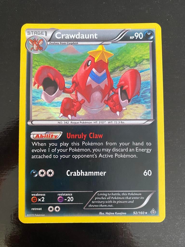 Crawdaunt 92/160 Rev. Holo Pokémon XY Primal Clash 2015, Ophalen of Verzenden, Zo goed als nieuw, Losse kaart, Foil
