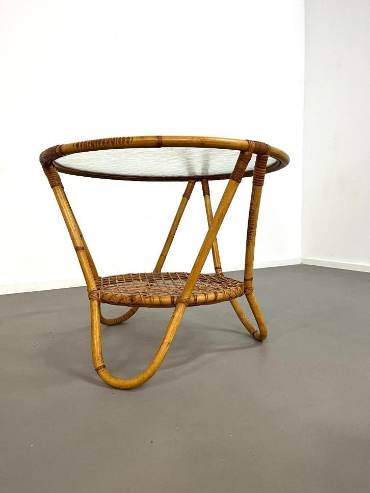 retro vintage rotan salontafel van Rohé Noordwolde jaren 60, Verzamelen, Retro, Huis en Inrichting, Ophalen