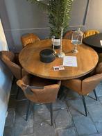 Ronde mango eettafel + 4 stoelen, Nieuw, Ophalen of Verzenden