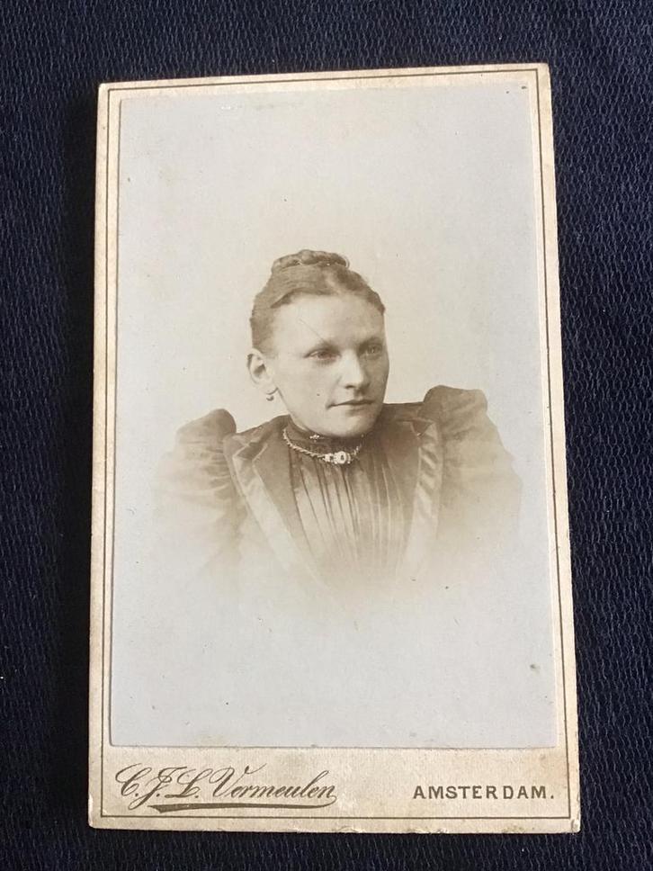 CDV, Vrouw, C.J.L. Vermeulen, Amsterdam, Carte de Visite, Verzamelen, Foto's en Prenten, Gebruikt, Foto, Voor 1940, Ophalen of Verzenden