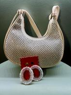 Nieuw! Set: PU strass / bling tas + oorbellen / off white, Sieraden, Tassen en Uiterlijk, Tassen | Damestassen, Ophalen of Verzenden