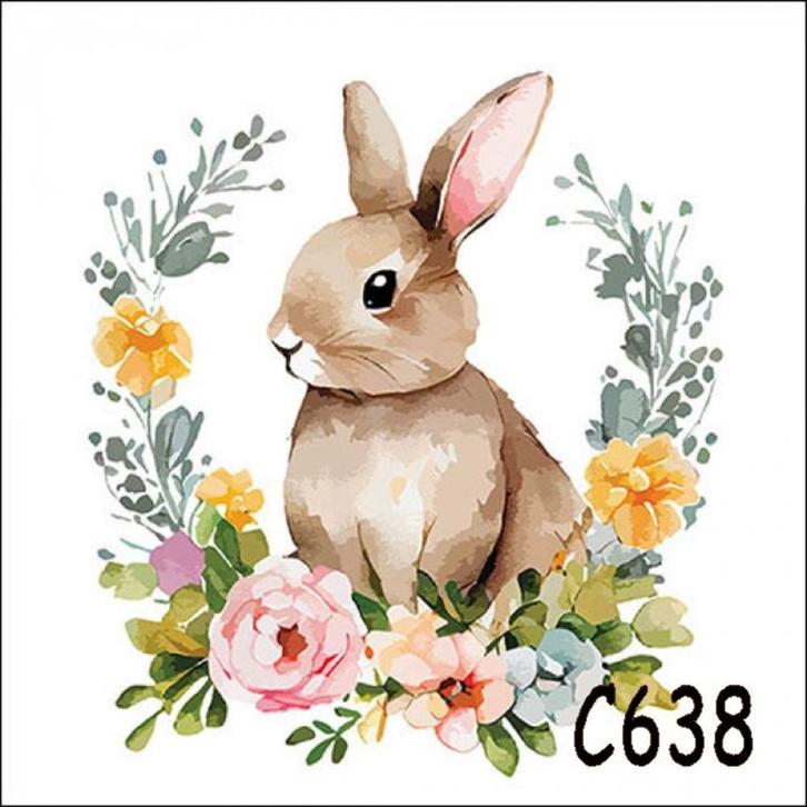 Servetten decoupage/bullet journal - haasje + bloemen C638, Hobby en Vrije tijd, Knutselen, Nieuw, Materiaal, Verzenden